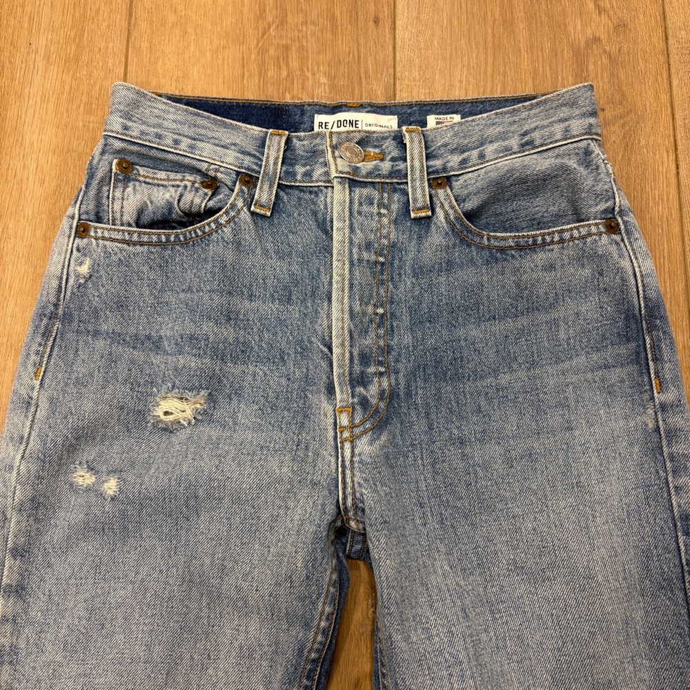 🌟RE/DONE🌟ORIGINALS HIGH RISE STRAIGHT LEG DISTRESSED JEANS LIGHT WASH SZ 24 - Picture 4 of 11